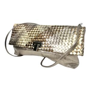 Elliot Lucca Woven Leather convertible Clutch Bag w/ Detachable Crossbody Strap